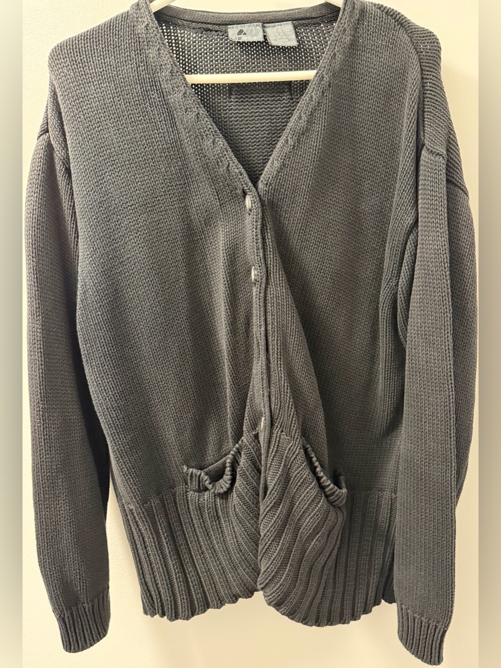 Lizwear Women’s Dark Gray Button-Front Knit Sweater Cardigan Size M